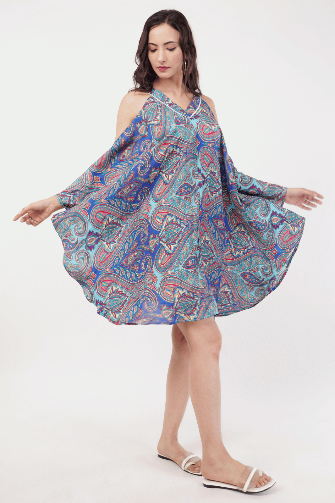 Multicolored V-Neck Kaftan Dress