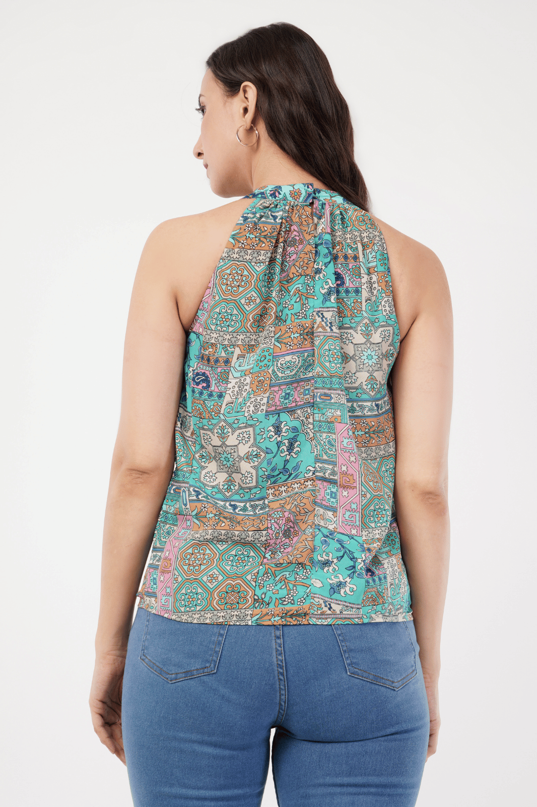 Printed Crepe Incut Sleeves Top