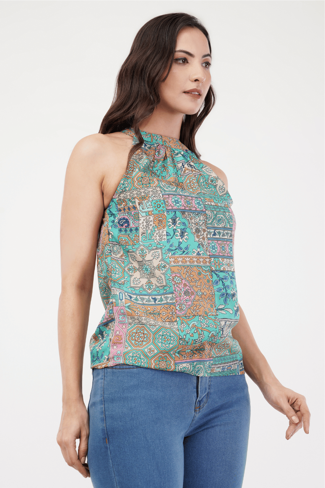 Printed Crepe Incut Sleeves Top