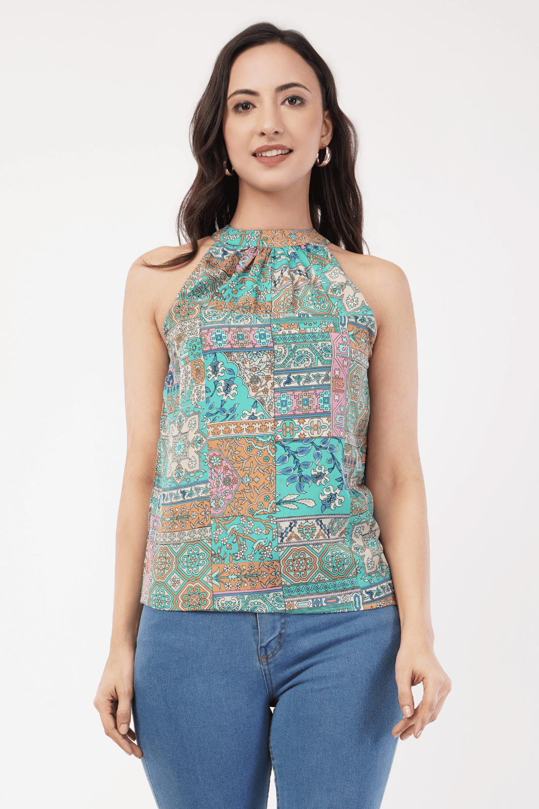 Printed Crepe Incut Sleeves Top