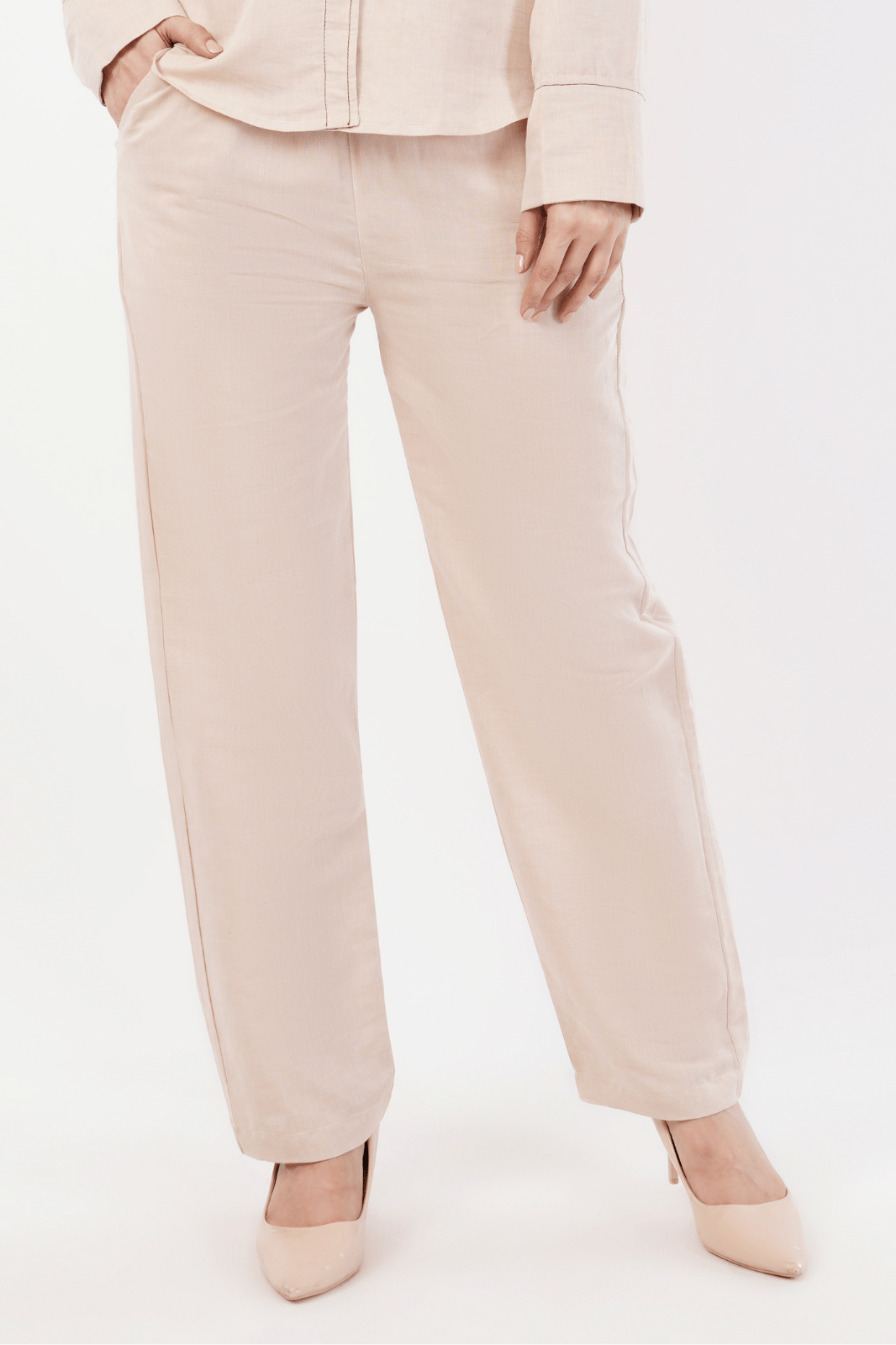 Beige Cotton Linen Loose Fit Pants