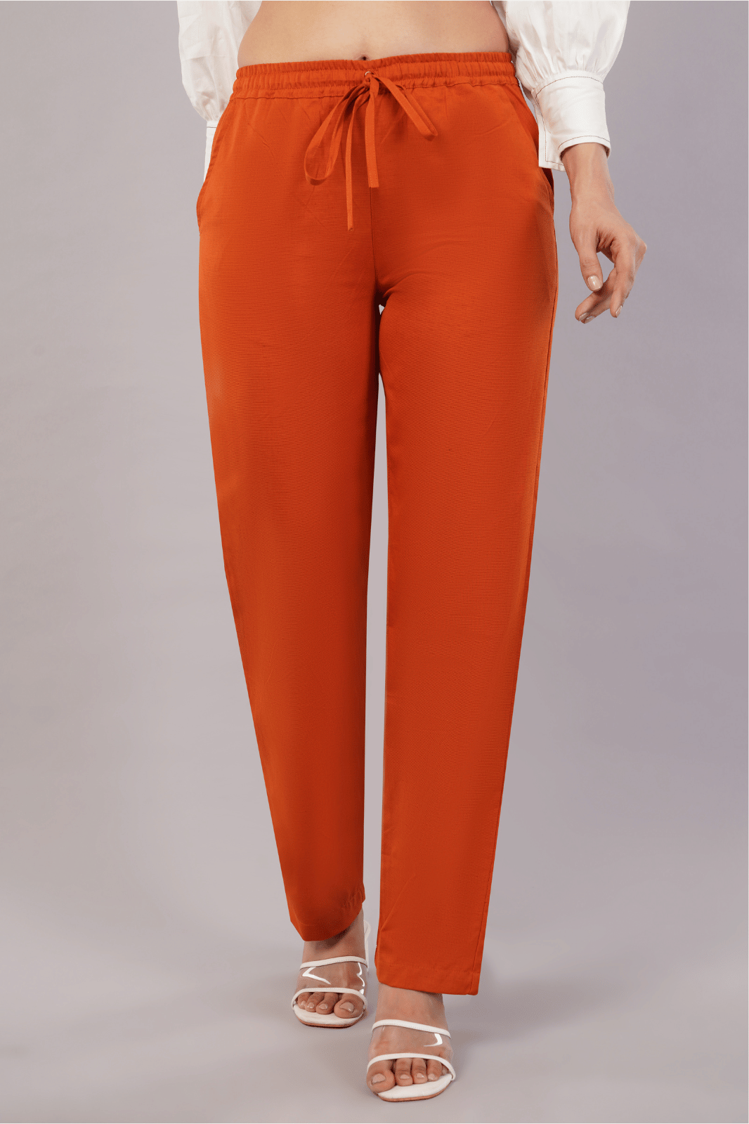 Rust Cotton Linen Loose Fit Pants