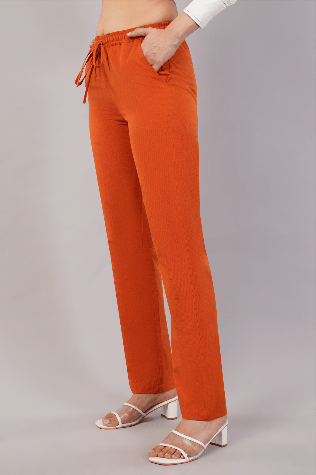 Rust Cotton Linen Loose Fit Pants