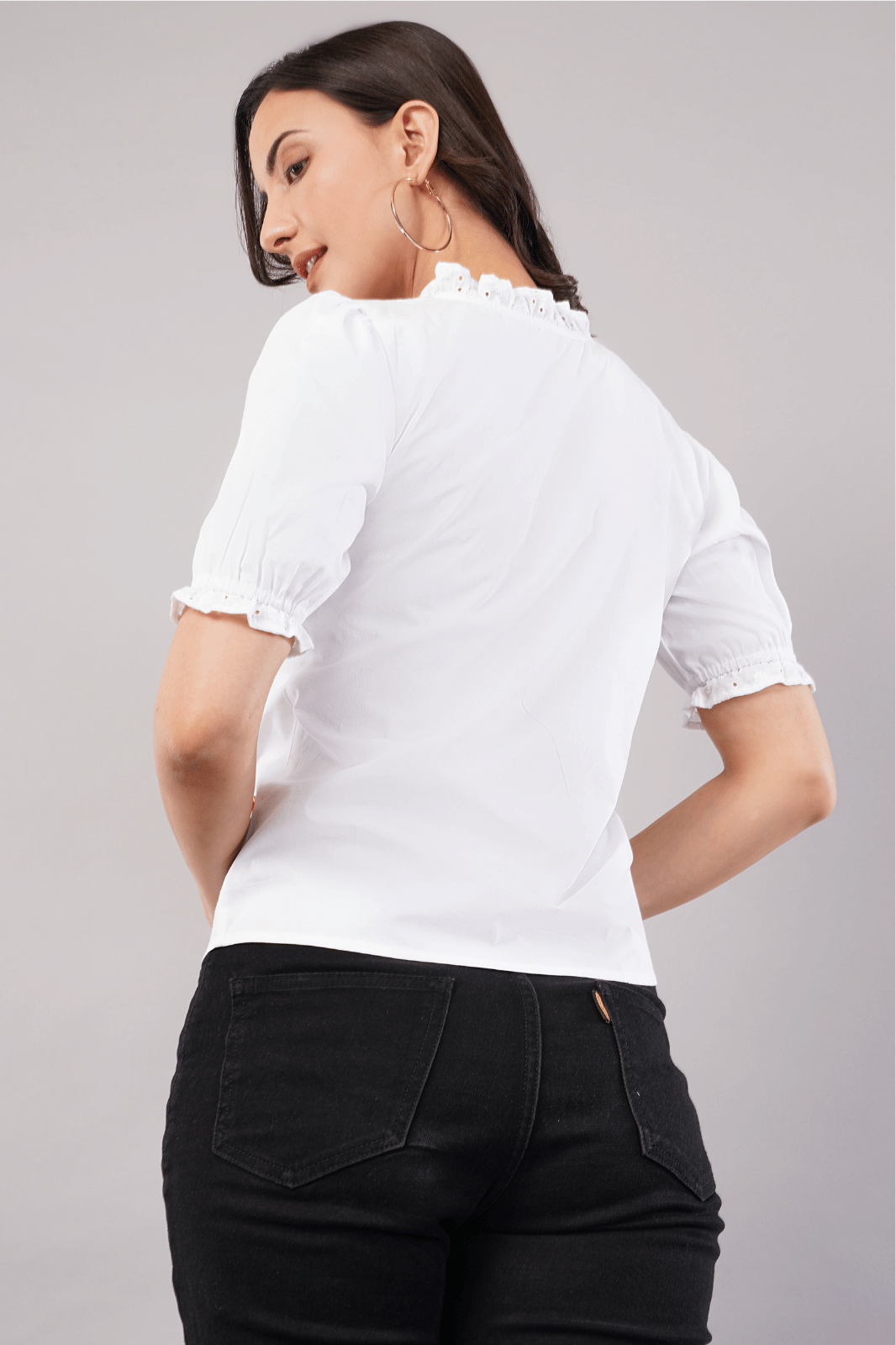 White Cherry Embroidered Poplin Cotton Shirt
