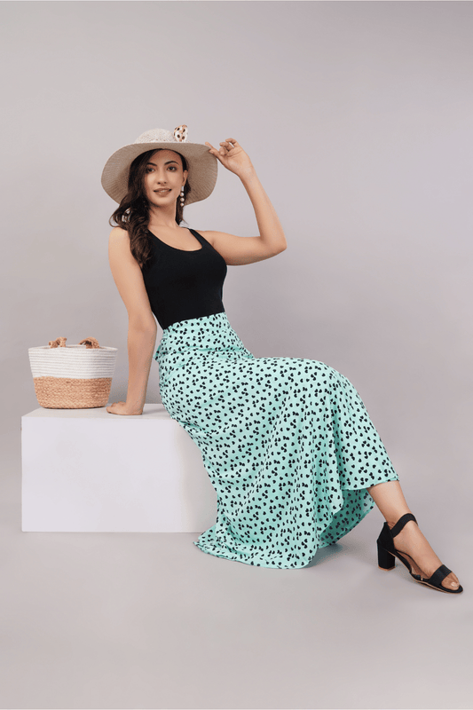 Green Heart Maxi-Length Wrap Skirt in Premium Rayon