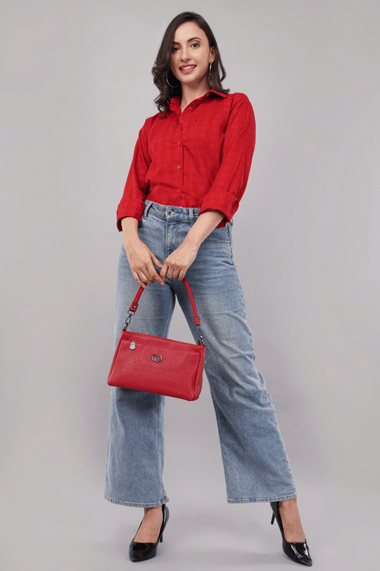 Red Linen Cotton Full-Sleeve Shirt