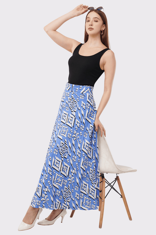 Blue Maxi-Length Wrap Skirt in Premium Rayon