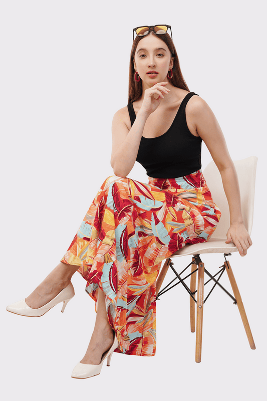 Tropical Maxi-Length Wrap Skirt in Premium Rayon