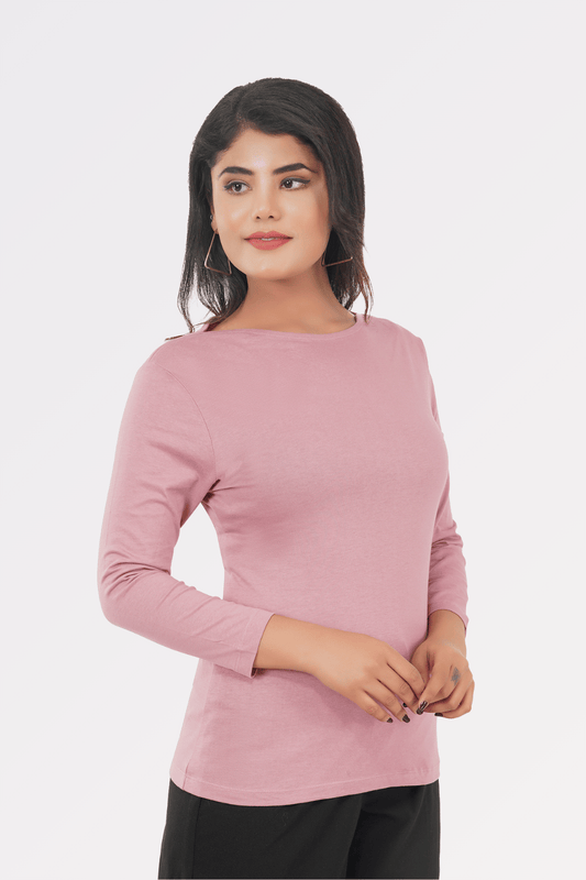 Mauve Cotton Boat Neck Top