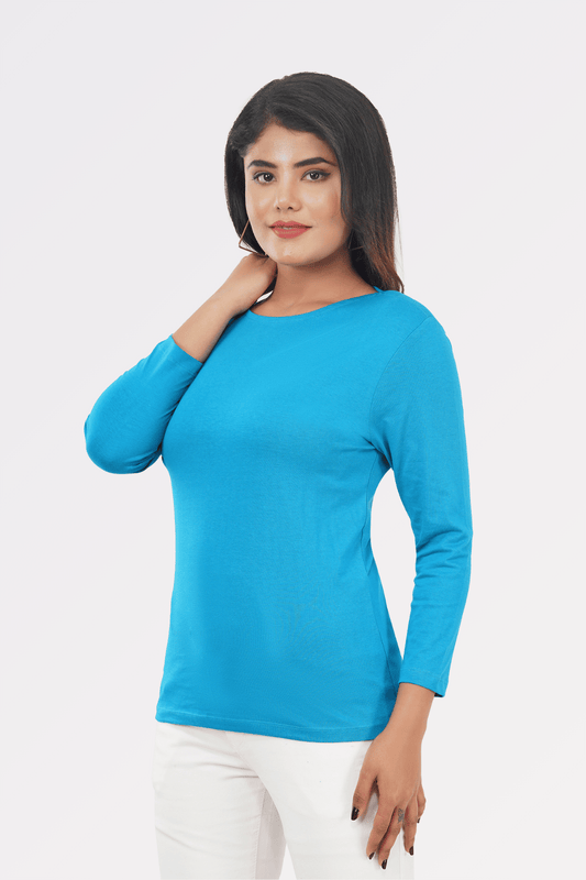Cerulean Blue Cotton Boat Neck Top