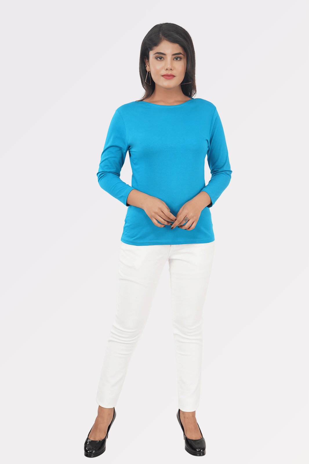Cerulean Blue Cotton Boat Neck Top