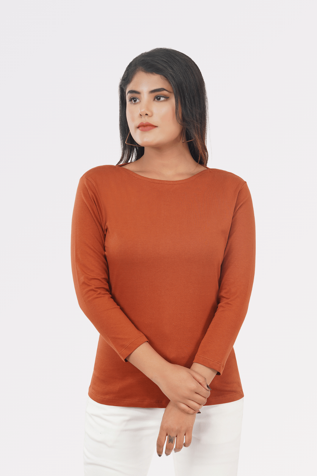 Nutmeg Brown Cotton Boat Neck Top