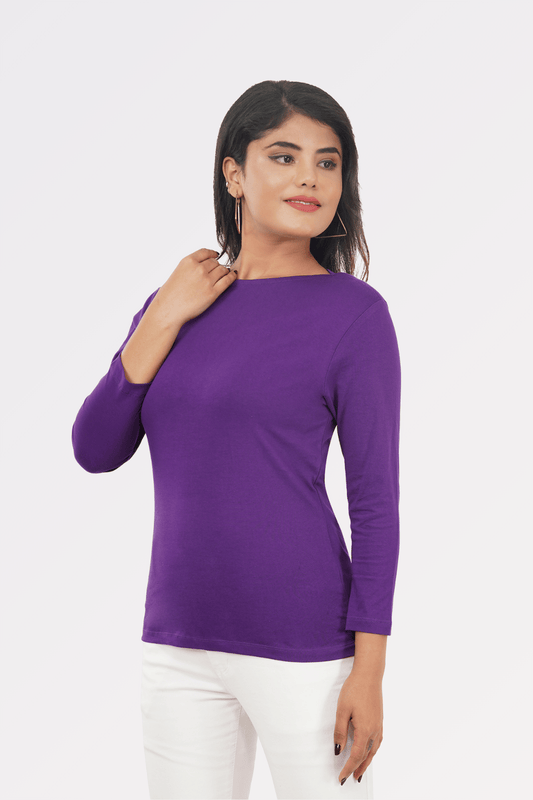 Purple Cotton Boat Neck Top
