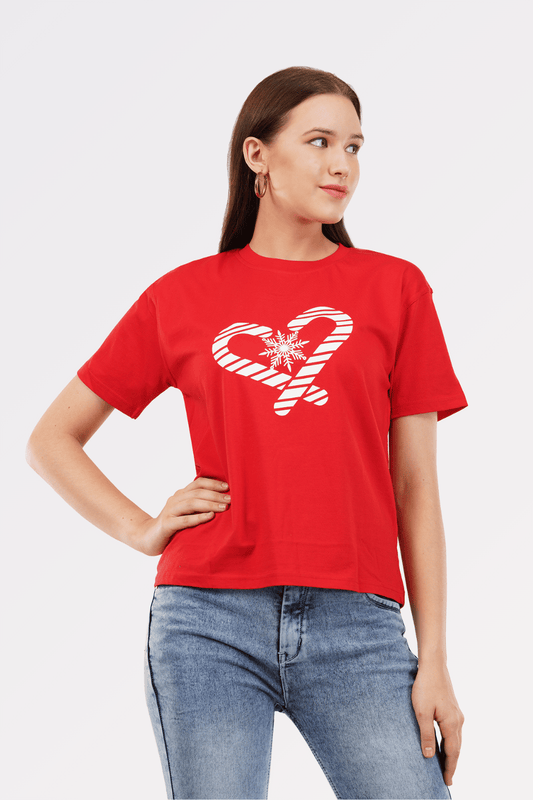 Red Cotton Boxy Fit Printed T-Shirt