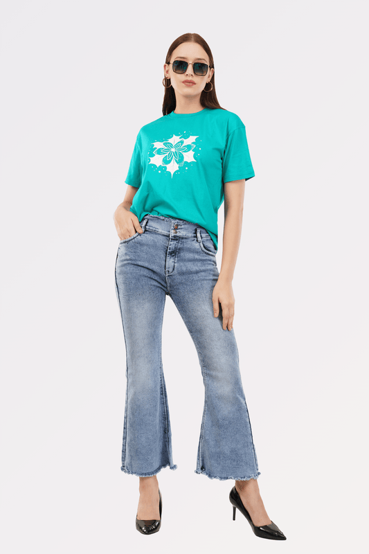 Green Cotton Boxy Fit Printed T-Shirt