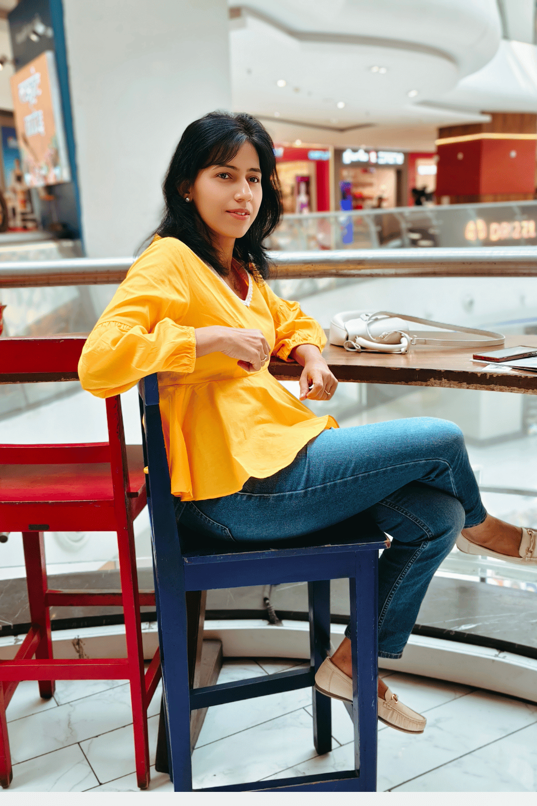 Yellow Peplum Top with White Lace