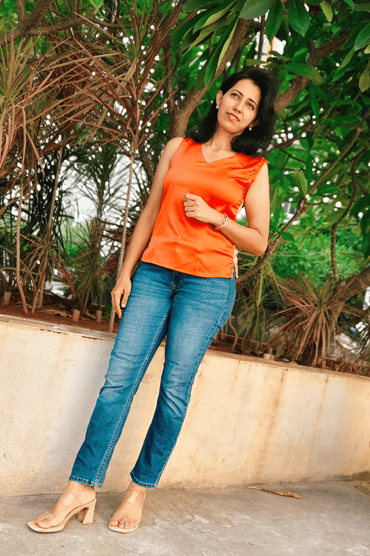 Orange Ombre Printed Satin Top