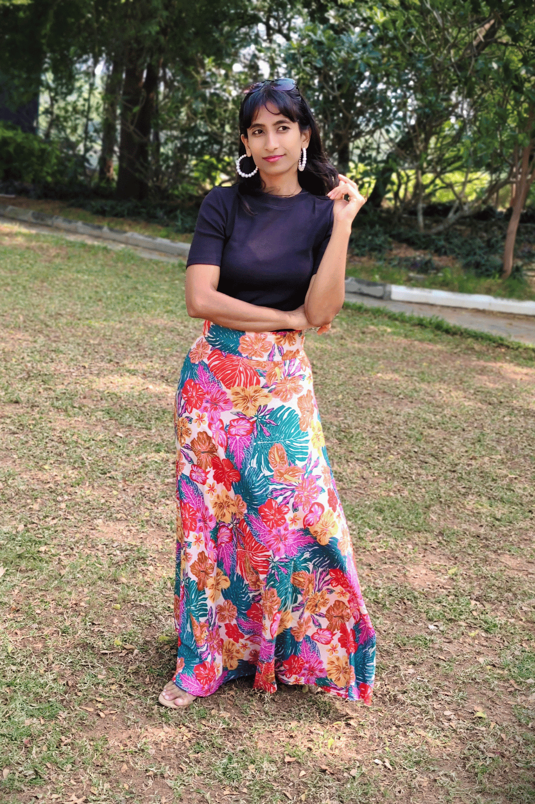 Tropical Maxi-Length Wrap Skirt in Premium Rayon