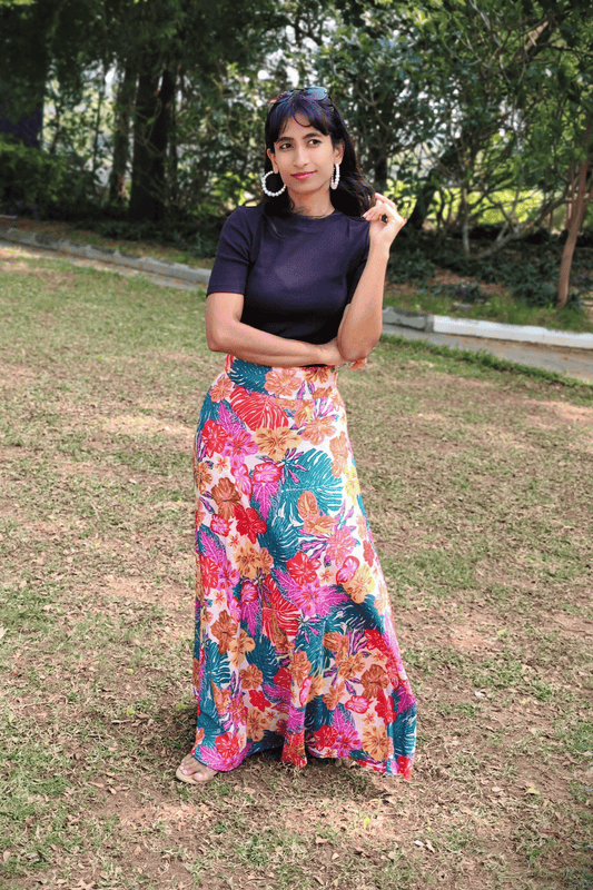 Tropical Maxi-Length Wrap Skirt in Premium Rayon