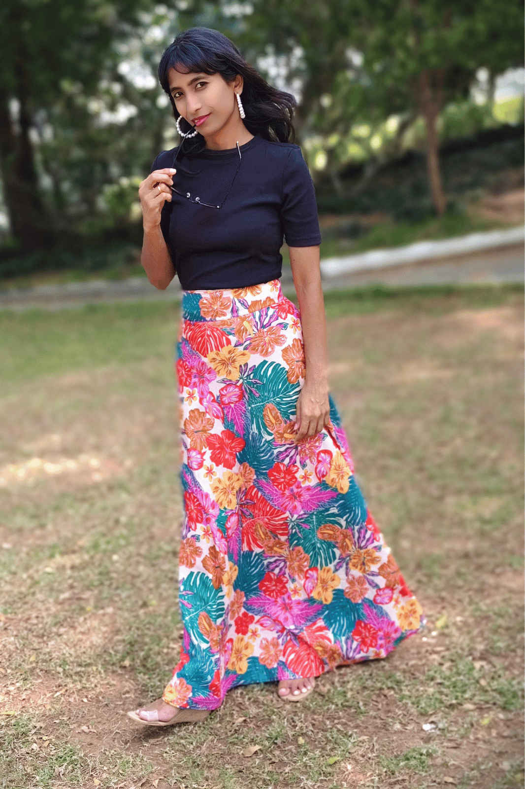 Tropical Maxi-Length Wrap Skirt in Premium Rayon