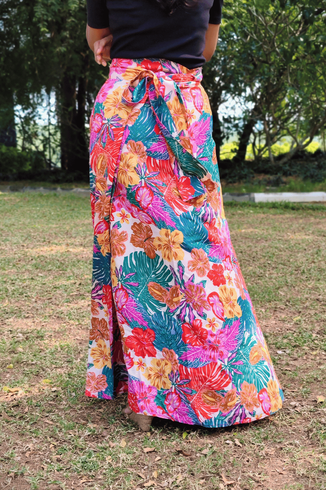 Tropical Maxi-Length Wrap Skirt in Premium Rayon