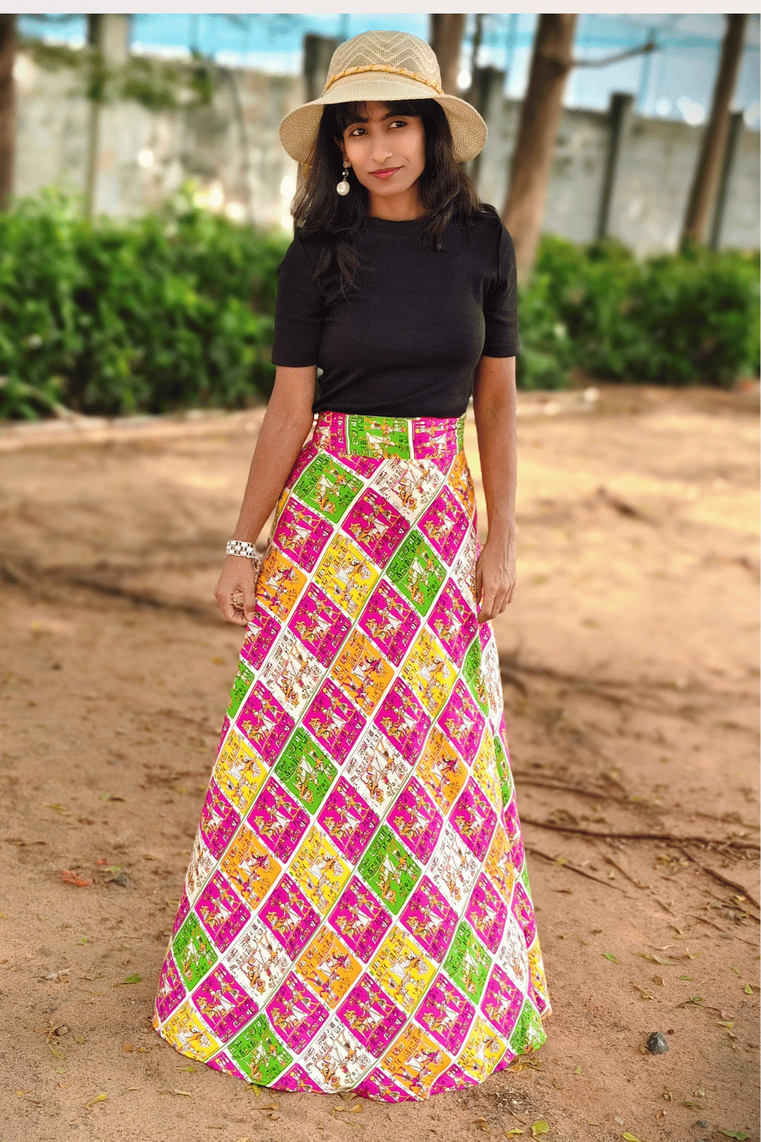 Egyptian Maxi Wrap Skirt & Black Ribbed Crop Top Combo