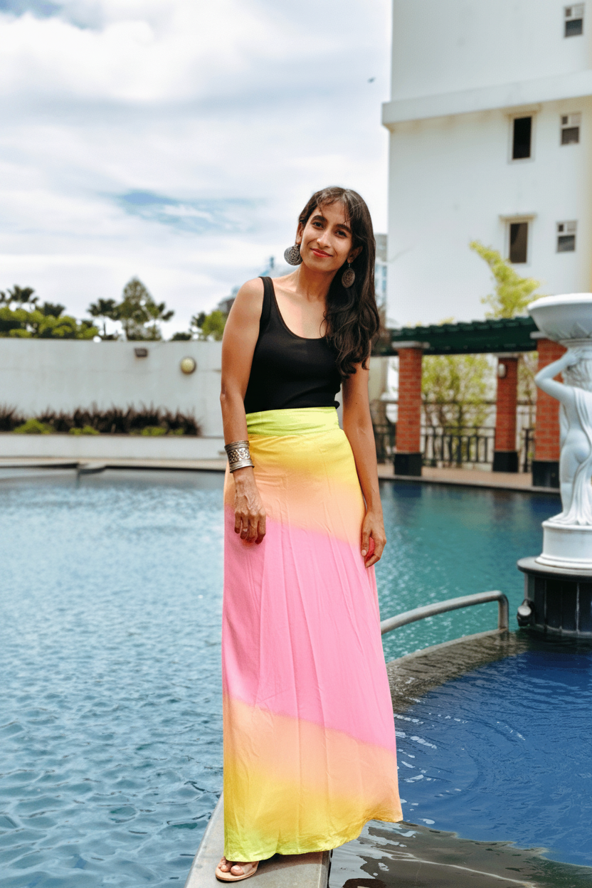 Ombre Maxi-Length Wrap Skirt in Premium Rayon