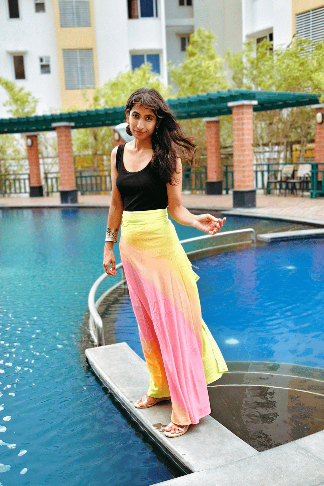 Ombre Maxi-Length Wrap Skirt in Premium Rayon