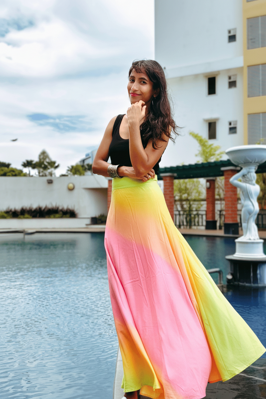 Ombre Maxi-Length Wrap Skirt in Premium Rayon