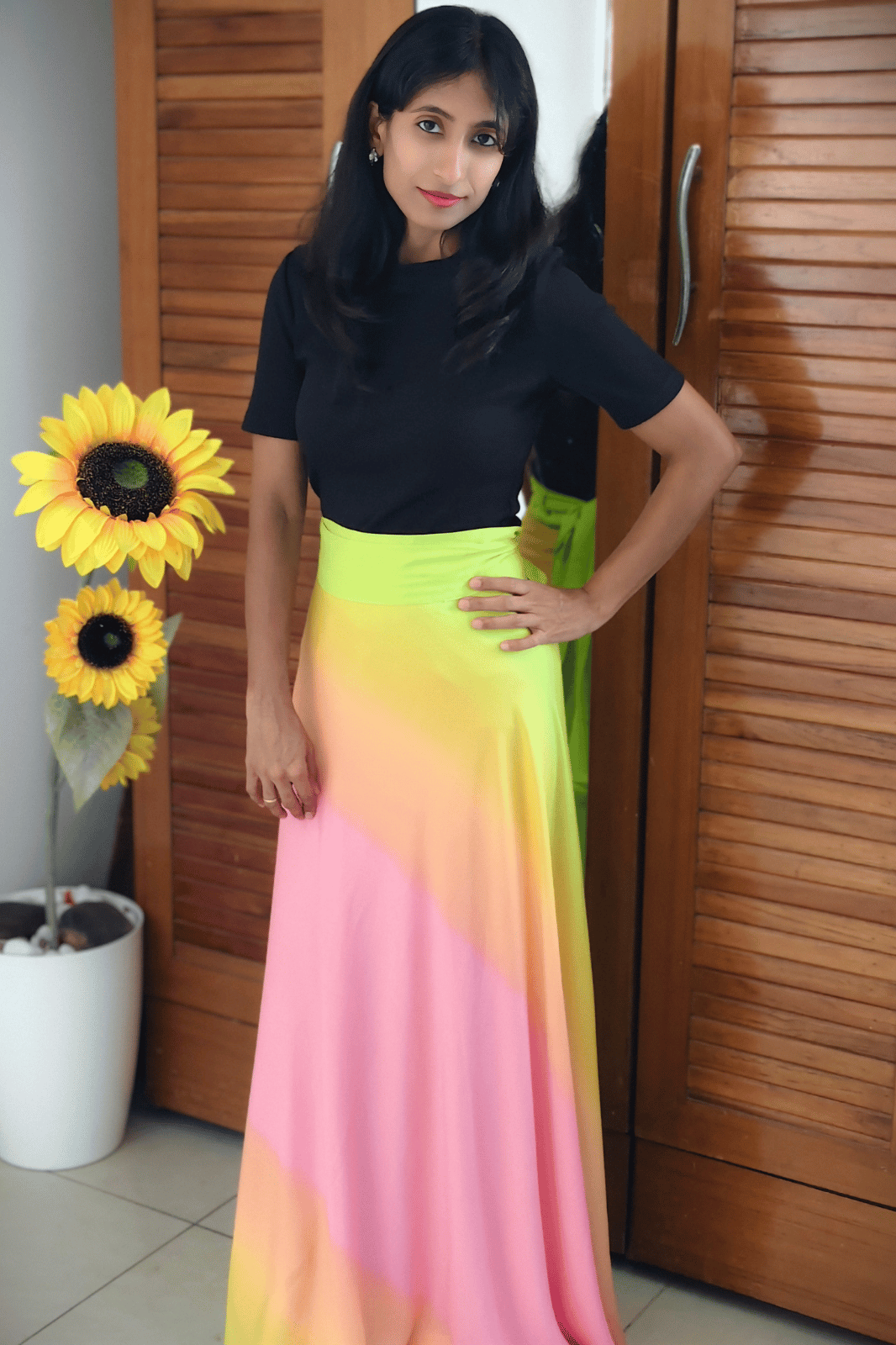 Ombre Maxi-Length Wrap Skirt in Premium Rayon