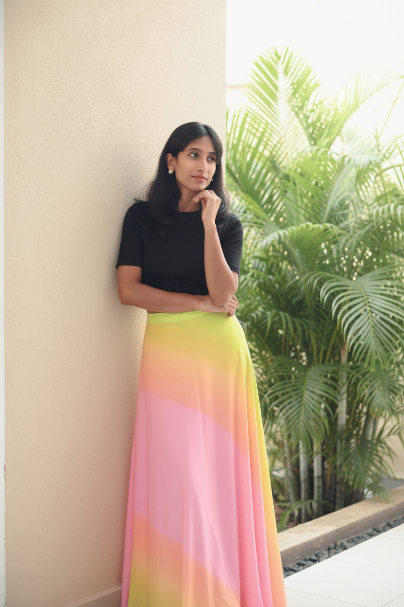 Ombre Maxi-Length Wrap Skirt in Premium Rayon