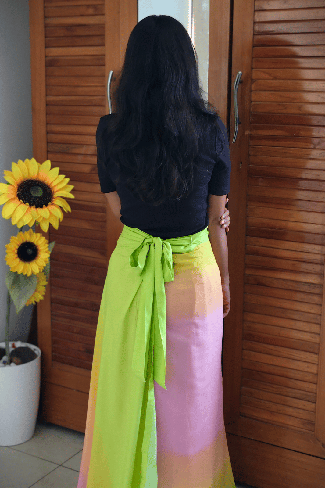 Ombre Maxi-Length Wrap Skirt in Premium Rayon