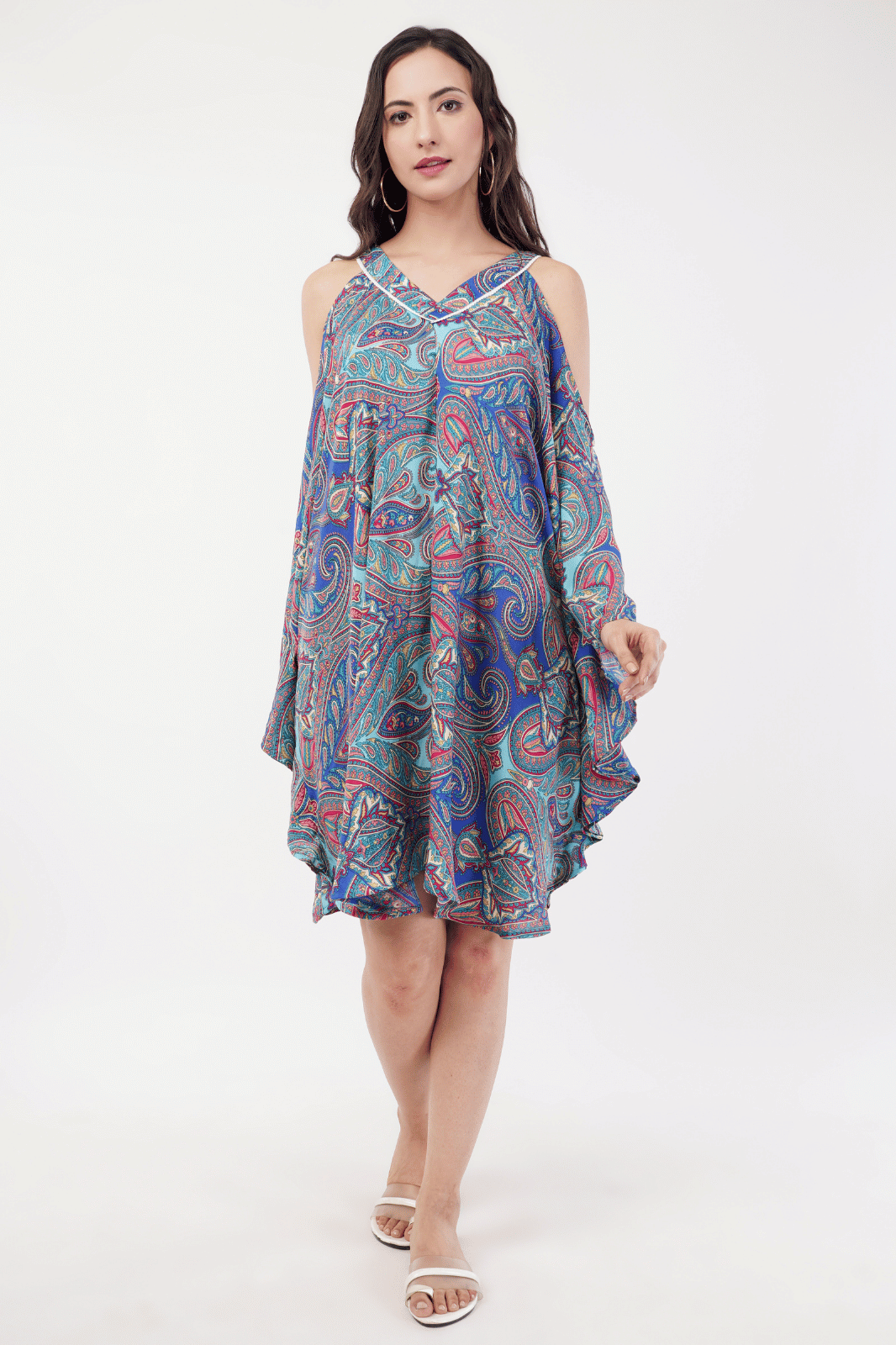 Multicolored V-Neck Kaftan Dress