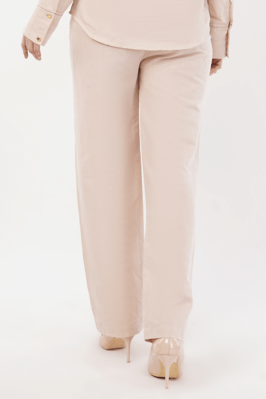 Beige Cotton Linen Loose Fit Pants