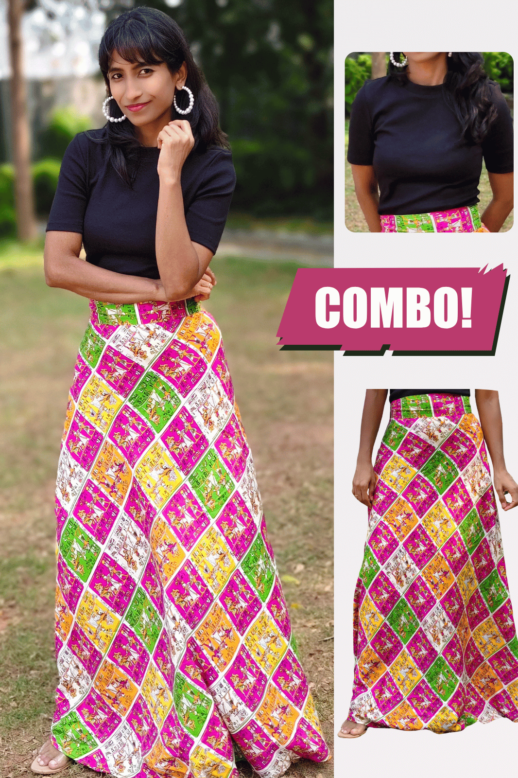 Egyptian Maxi Wrap Skirt & Black Ribbed Crop Top Combo